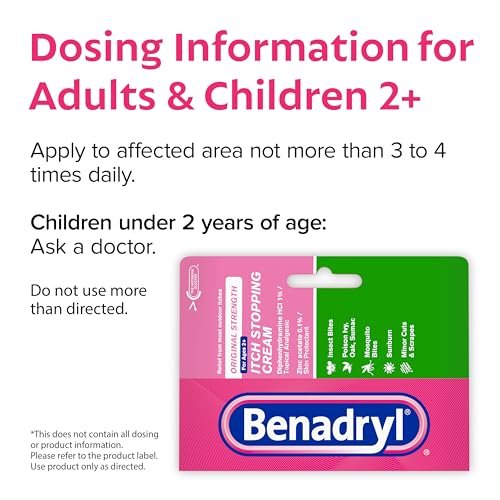 Benadryl Original Strength Anti-Juckreiz-Creme, Insektenstich Linderung, Diphenhydramin HCl topisches Analgetikum & Zinkacetat Hautschutz, Ideal für Campingausflüge, 28 g