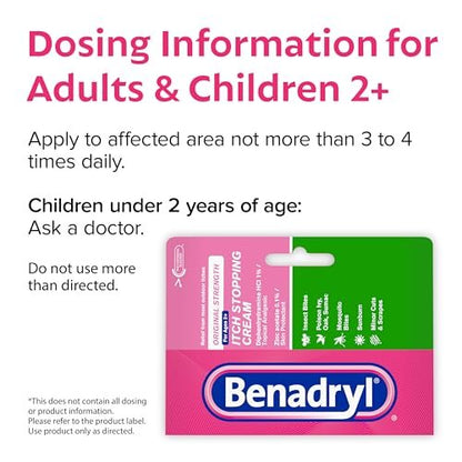 Benadryl Original Strength Anti-Juckreiz-Creme, Insektenstich Linderung, Diphenhydramin HCl topisches Analgetikum & Zinkacetat Hautschutz, Ideal für Campingausflüge, 28 g