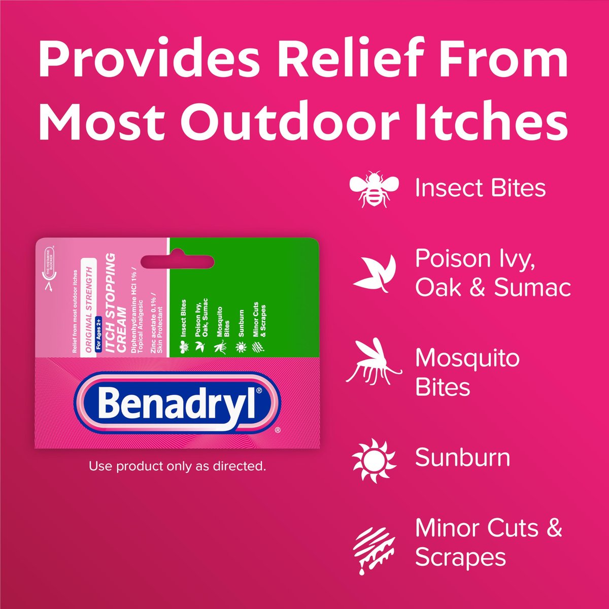 Benadryl Original Strength Anti-Juckreiz-Creme, Insektenstich Linderung, Diphenhydramin HCl topisches Analgetikum & Zinkacetat Hautschutz, Ideal für Campingausflüge, 28 g