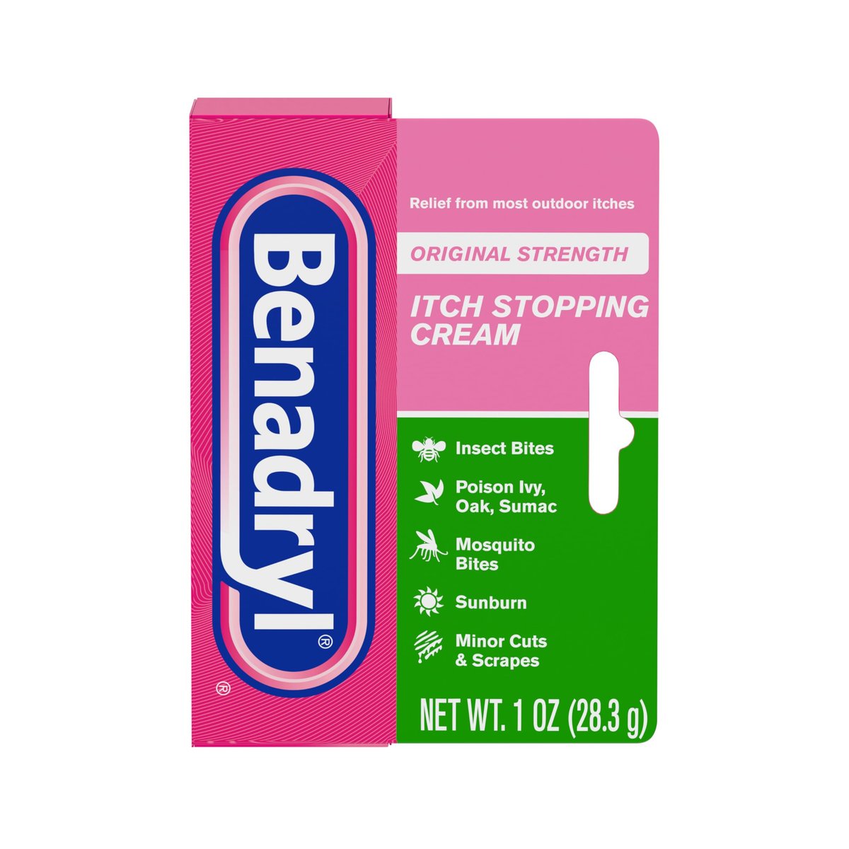 Benadryl Original Strength Anti-Juckreiz-Creme, Insektenstich Linderung, Diphenhydramin HCl topisches Analgetikum & Zinkacetat Hautschutz, Ideal für Campingausflüge, 28 g