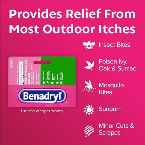 Benadryl Original Strength Anti-Juckreiz-Creme, Insektenstich Linderung, Diphenhydramin HCl topisches Analgetikum & Zinkacetat Hautschutz, Ideal für Campingausflüge, 28 g
