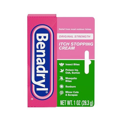 Benadryl Original Strength Anti-Juckreiz-Creme, Insektenstich Linderung, Diphenhydramin HCl topisches Analgetikum & Zinkacetat Hautschutz, Ideal für Campingausflüge, 28 g