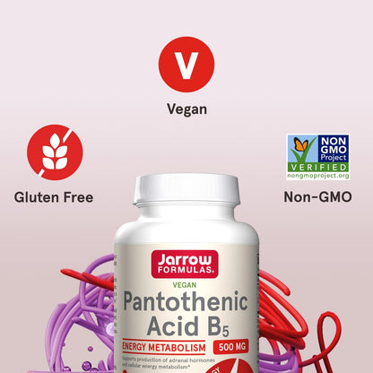 Jarrow Formulas Pantothensäure B5 500 mg – Nahrungsergänzungsmittel für Nebennierenunterstützung und Zellenergie, 100 vegane Kapseln