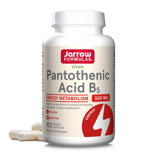 Jarrow Formulas Pantothensäure B5 500 mg – Nahrungsergänzungsmittel für Nebennierenunterstützung und Zellenergie, 100 vegane Kapseln