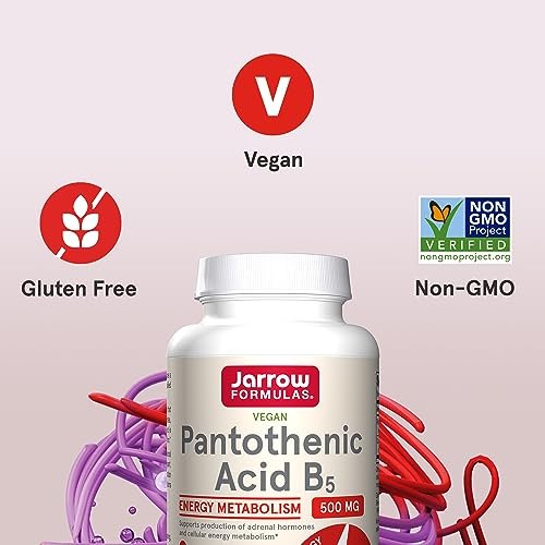 Jarrow Formulas Pantothensäure B5 500 mg – Nahrungsergänzungsmittel für Nebennierenunterstützung und Zellenergie, 100 vegane Kapseln