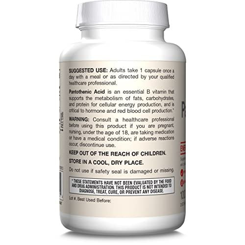 Jarrow Formulas Pantothensäure B5 500 mg – Nahrungsergänzungsmittel für Nebennierenunterstützung und Zellenergie, 100 vegane Kapseln