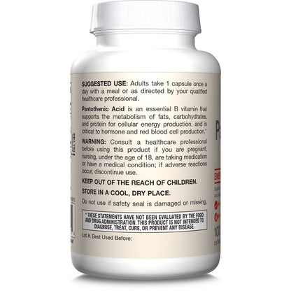 Jarrow Formulas Pantothensäure B5 500 mg – Nahrungsergänzungsmittel für Nebennierenunterstützung und Zellenergie, 100 vegane Kapseln