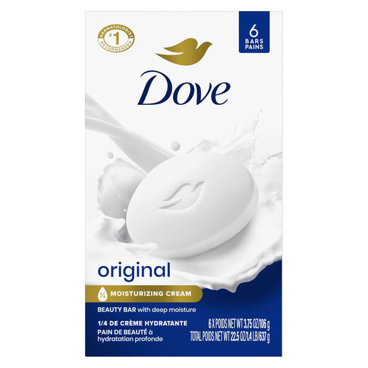 Dove Original Beauty Bar Seife, 6 Stück à 106 g für weiche, geschmeidige Haut mit 1/4 Feuchtigkeitscreme