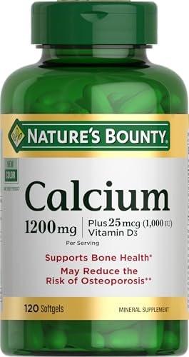 Nature's Bounty Calcium 1200 mg mit 1000 IE Vitamin D3 – Weichkapseln für die Knochengesundheit, glutenfrei, 2 Kapseln pro Tag, 120 Stück (Packung mit 1)