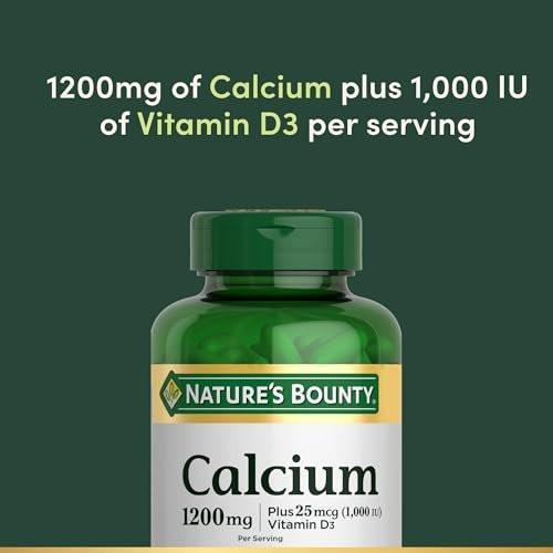 Nature's Bounty Calcium 1200 mg mit 1000 IE Vitamin D3 – Weichkapseln für die Knochengesundheit, glutenfrei, 2 Kapseln pro Tag, 120 Stück (Packung mit 1)