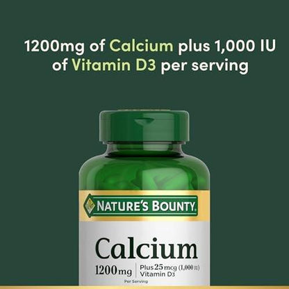 Nature's Bounty Calcium 1200 mg mit 1000 IE Vitamin D3 – Weichkapseln für die Knochengesundheit, glutenfrei, 2 Kapseln pro Tag, 120 Stück (Packung mit 1)