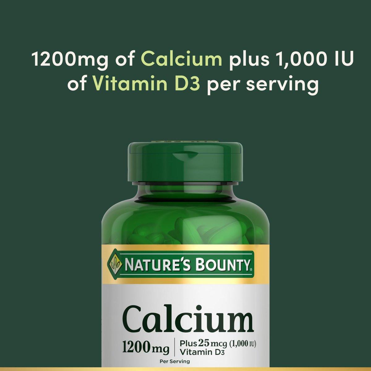 Nature's Bounty Calcium 1200 mg mit 1000 IE Vitamin D3 – Weichkapseln für die Knochengesundheit, glutenfrei, 2 Kapseln pro Tag, 120 Stück (Packung mit 1)