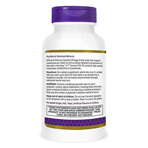 21st Century Fish Oil 1000 mg Softgels, 120 Stück - hochwertiges Omega-3 Nahrungsergänzungsmittel