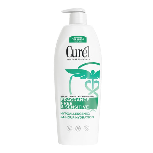 Curel Fragrance Free Comforting Body Lotion, Unscented Feuchtigkeitsspender für trockene Haut und empfindliche Haut, mit Advanced Ceramide Complex, repariert die Feuchtigkeitsbarriere, 591 ml