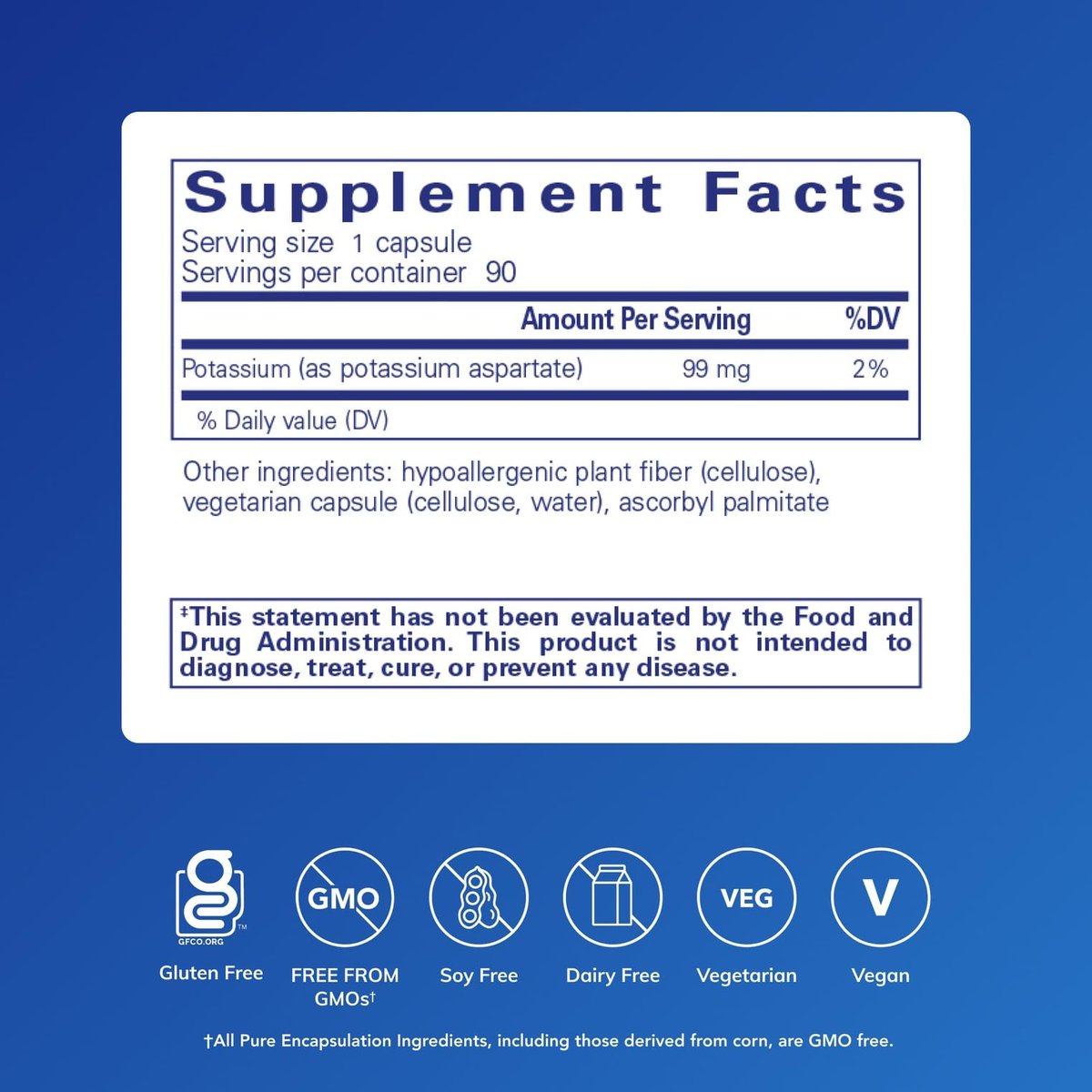 Pure Encapsulations Kalium (Aspartat) | Hypoallergenes Nahrungsergänzungsmittel zur Unterstützung von Nerven, Muskeln, Durchblutung und Herz-Kreislauf-Gesundheit | 90 Kapseln