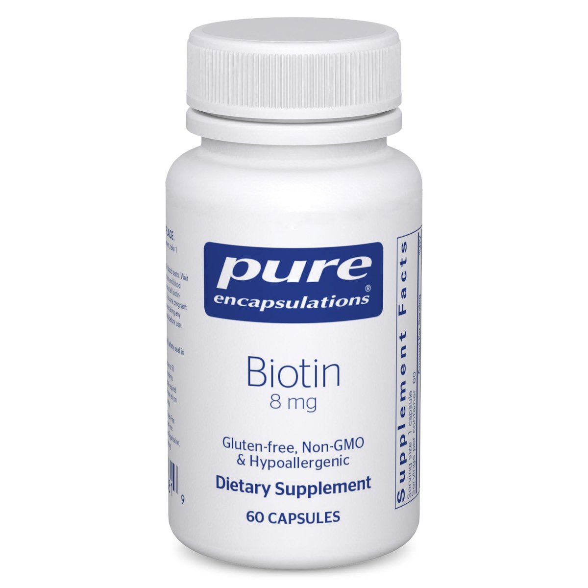 Pure Encapsulations Biotin 8 mg – B-Vitamin zur Unterstützung von Stressabbau, Haar, Haut & Nägeln, Stoffwechsel, Kohlenhydratverwertung & Nervensystem – 60 Kapseln