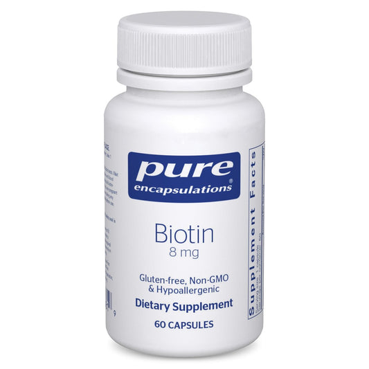 Pure Encapsulations Biotin 8 mg – B-Vitamin zur Unterstützung von Stressabbau, Haar, Haut & Nägeln, Stoffwechsel, Kohlenhydratverwertung & Nervensystem – 60 Kapseln