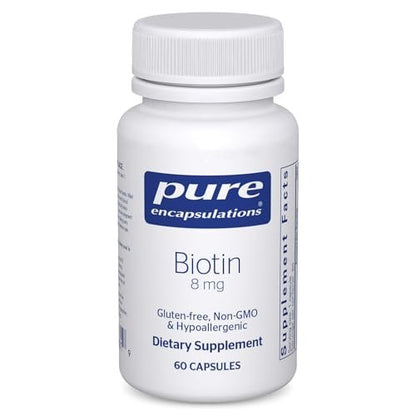 Pure Encapsulations Biotin 8 mg – B-Vitamin zur Unterstützung von Stressabbau, Haar, Haut & Nägeln, Stoffwechsel, Kohlenhydratverwertung & Nervensystem – 60 Kapseln