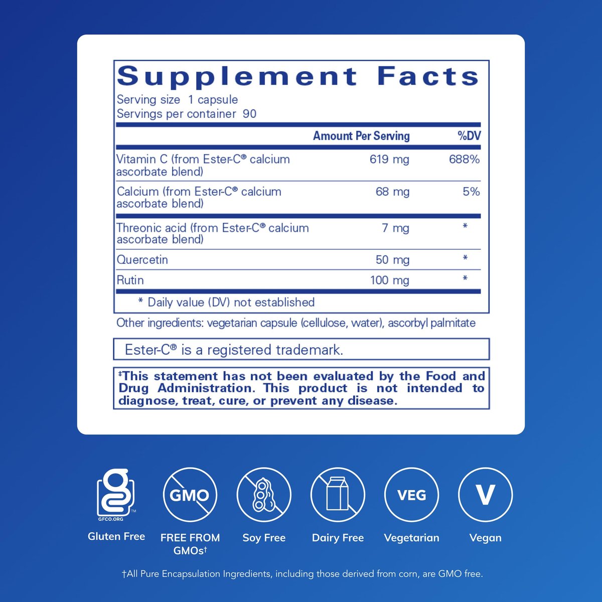 Pure Encapsulations Ester-C & Flavonoide – Vitamin-C-Präparat für Antioxidantien, Immun- & Gefäßunterstützung* mit Calcium & Rutin – Magenschonend – Vegan & Nicht-GVO – 90 Kapseln