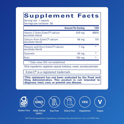 Pure Encapsulations Ester-C & Flavonoide – Vitamin-C-Präparat für Antioxidantien, Immun- & Gefäßunterstützung* mit Calcium & Rutin – Magenschonend – Vegan & Nicht-GVO – 90 Kapseln