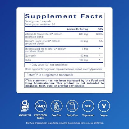 Pure Encapsulations Ester-C & Flavonoide – Vitamin-C-Präparat für Antioxidantien, Immun- & Gefäßunterstützung* mit Calcium & Rutin – Magenschonend – Vegan & Nicht-GVO – 90 Kapseln