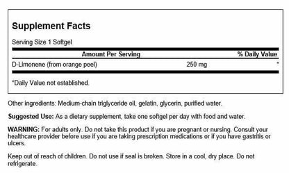 Swanson D-Limonen – Orangen-Extrakt zur Förderung der Zellgesundheit – Hochwirksame Formel zur Unterstützung der körpereigenen Abwehrkräfte – 60 Kapseln à 250 mg (1 Packung)