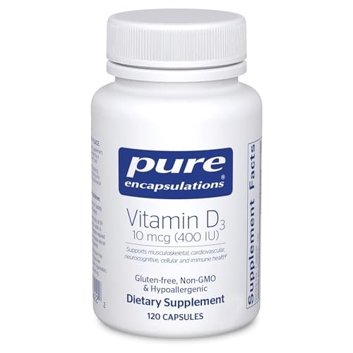 Pure Encapsulations Vitamin D3 10 mcg (400 IE) | Hypoallergene Unterstützung für Knochen-, Brust-, Herz-Kreislauf-, Darm- und Immungesundheit | 120 Kapseln