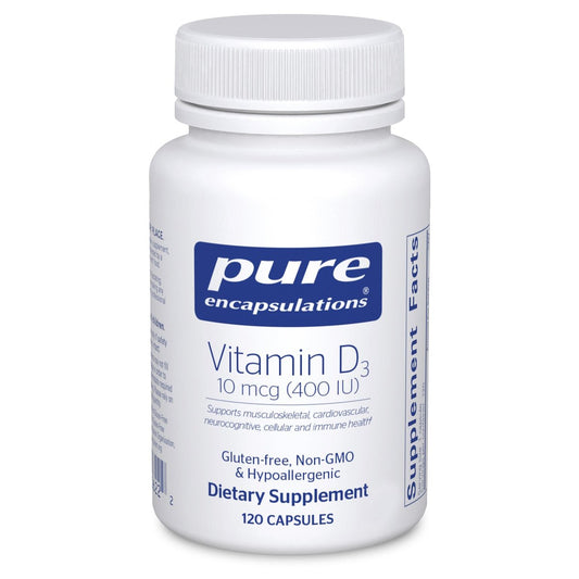 Pure Encapsulations Vitamin D3 10 mcg (400 IE) | Hypoallergene Unterstützung für Knochen-, Brust-, Herz-Kreislauf-, Darm- und Immungesundheit | 120 Kapseln