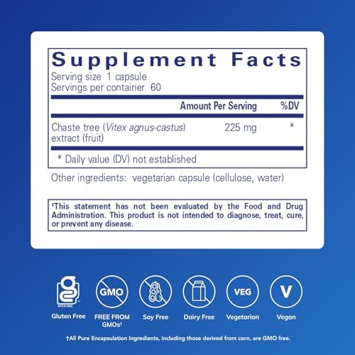 Pure Encapsulations Mönchspfeffer (Vitex) – Unterstützt den Menstruationszyklus & Brustkomfort – Hormonbalance für Frauen – Non-GMO & vegan – 60 Kapseln