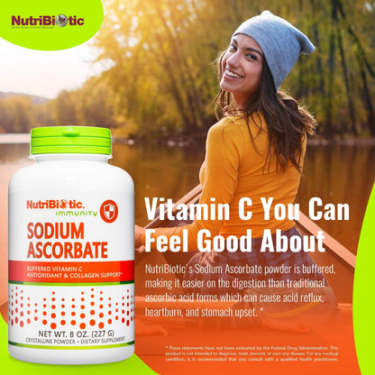 NutriBiotic Natriumascorbat gepufferte Vitamin C Pulver, 227 g | Vegan, nicht säurehaltig & leichter verdaulich als Ascorbinsäure | Essentielle Immununterstützung & Antioxidans | Gluten- & GVO-frei