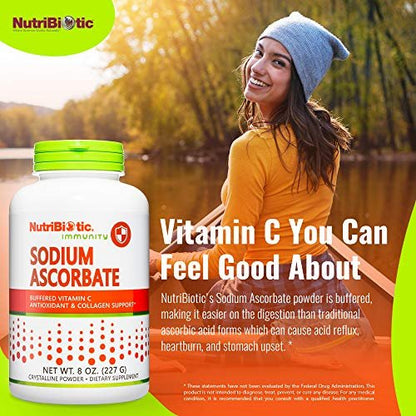 NutriBiotic Natriumascorbat gepufferte Vitamin C Pulver, 227 g | Vegan, nicht säurehaltig & leichter verdaulich als Ascorbinsäure | Essentielle Immununterstützung & Antioxidans | Gluten- & GVO-frei
