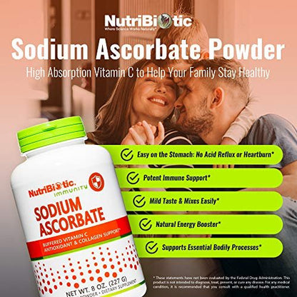 NutriBiotic Natriumascorbat gepufferte Vitamin C Pulver, 227 g | Vegan, nicht säurehaltig & leichter verdaulich als Ascorbinsäure | Essentielle Immununterstützung & Antioxidans | Gluten- & GVO-frei