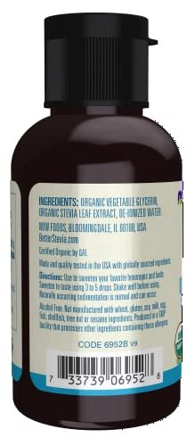 NOW Foods Better Stevia Liquid Glycerite – Kalorienfreier Flüssigsüßstoff, zertifiziert nicht genetisch verändert, 59 ml
