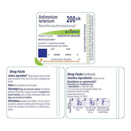 Boiron Antimonium Tartaricum 200Ck Homöopathisches Mittel gegen Husten – 80 Kügelchen