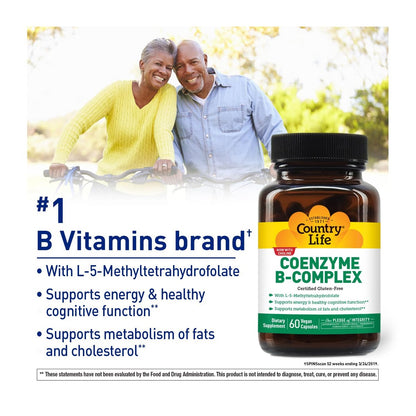 Country Life Coenzym-B-Komplex, 60 Kapseln – Unterstützt Energie & Stoffwechsel, Stimmung & Kognitive Funktion – Vegan, Glutenfrei, Bioverfügbare B-Vitamine mit Cholin