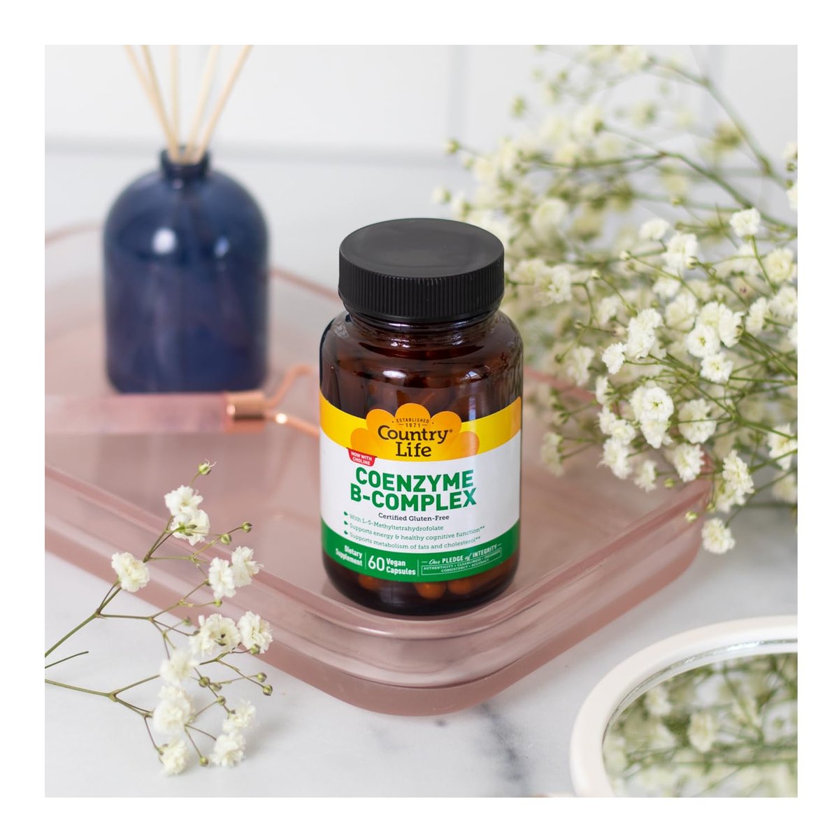 Country Life Coenzym-B-Komplex, 60 Kapseln – Unterstützt Energie & Stoffwechsel, Stimmung & Kognitive Funktion – Vegan, Glutenfrei, Bioverfügbare B-Vitamine mit Cholin