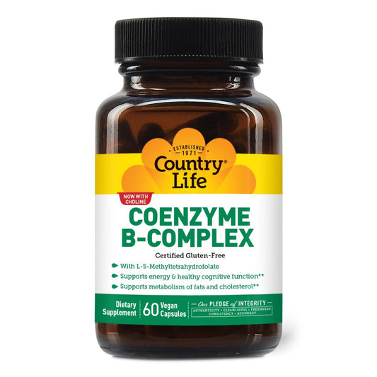 Country Life Coenzym-B-Komplex, 60 Kapseln – Unterstützt Energie & Stoffwechsel, Stimmung & Kognitive Funktion – Vegan, Glutenfrei, Bioverfügbare B-Vitamine mit Cholin