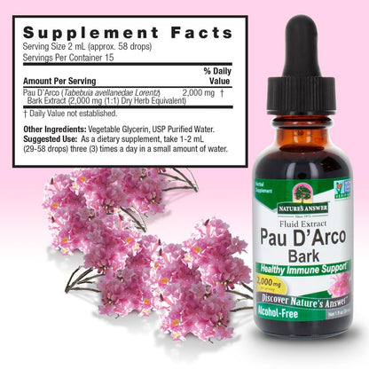 Nature's Answer Pau d'Arco Inner Bark – Alkoholfreies, glutenfreies, koscher zertifiziertes Extrakt zur Unterstützung des Immunsystems und der Darmflora, 30 ml (1 fl oz)
