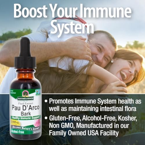 Nature's Answer Pau d'Arco Inner Bark – Alkoholfreies, glutenfreies, koscher zertifiziertes Extrakt zur Unterstützung des Immunsystems und der Darmflora, 30 ml (1 fl oz)