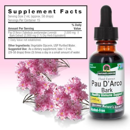 Nature's Answer Pau d'Arco Inner Bark – Alkoholfreies, glutenfreies, koscher zertifiziertes Extrakt zur Unterstützung des Immunsystems und der Darmflora, 30 ml (1 fl oz)