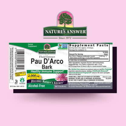 Nature's Answer Pau d'Arco Inner Bark – Alkoholfreies, glutenfreies, koscher zertifiziertes Extrakt zur Unterstützung des Immunsystems und der Darmflora, 30 ml (1 fl oz)