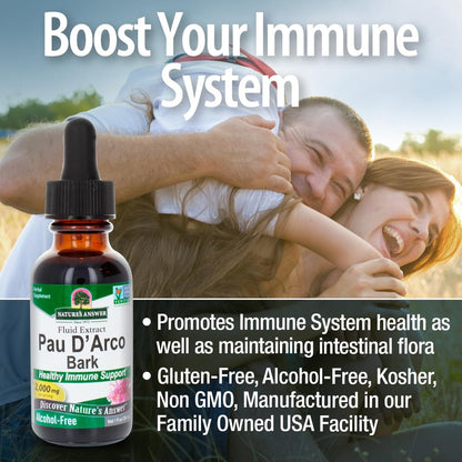 Nature's Answer Pau d'Arco Inner Bark – Alkoholfreies, glutenfreies, koscher zertifiziertes Extrakt zur Unterstützung des Immunsystems und der Darmflora, 30 ml (1 fl oz)