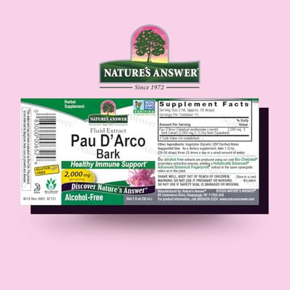 Nature's Answer Pau d'Arco Inner Bark – Alkoholfreies, glutenfreies, koscher zertifiziertes Extrakt zur Unterstützung des Immunsystems und der Darmflora, 30 ml (1 fl oz)