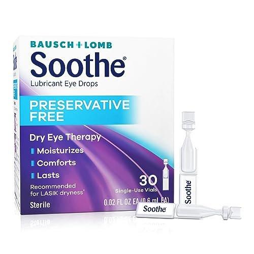 Soothe Konservierungsmittelfreie Augentropfen – Befeuchtende Tropfen für schnelle Linderung bei trockenen Augen, geeignet für empfindliche Augen und LASIK-Trockenheit, Einzeldosis-Vials, 30 Stück