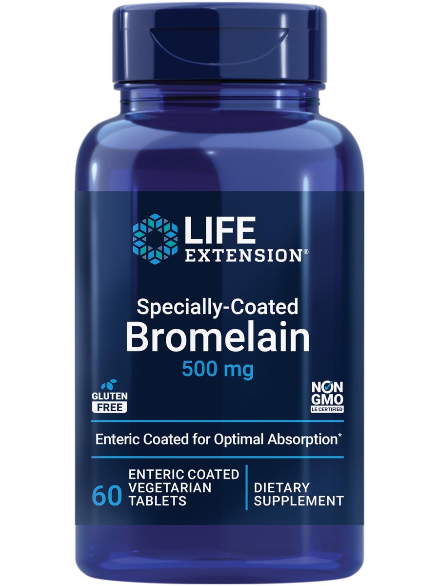 Life Extension Speziell beschichtetes Bromelain – Ananas-Extrakt für Gelenkkomfort, 500 mg, 60 magensaftresistente Tabletten, vegetarisch, glutenfrei, nicht-GVO