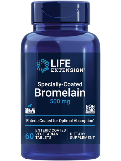 Life Extension Speziell beschichtetes Bromelain – Ananas-Extrakt für Gelenkkomfort, 500 mg, 60 magensaftresistente Tabletten, vegetarisch, glutenfrei, nicht-GVO