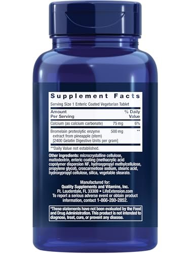 Life Extension Speziell beschichtetes Bromelain – Ananas-Extrakt für Gelenkkomfort, 500 mg, 60 magensaftresistente Tabletten, vegetarisch, glutenfrei, nicht-GVO