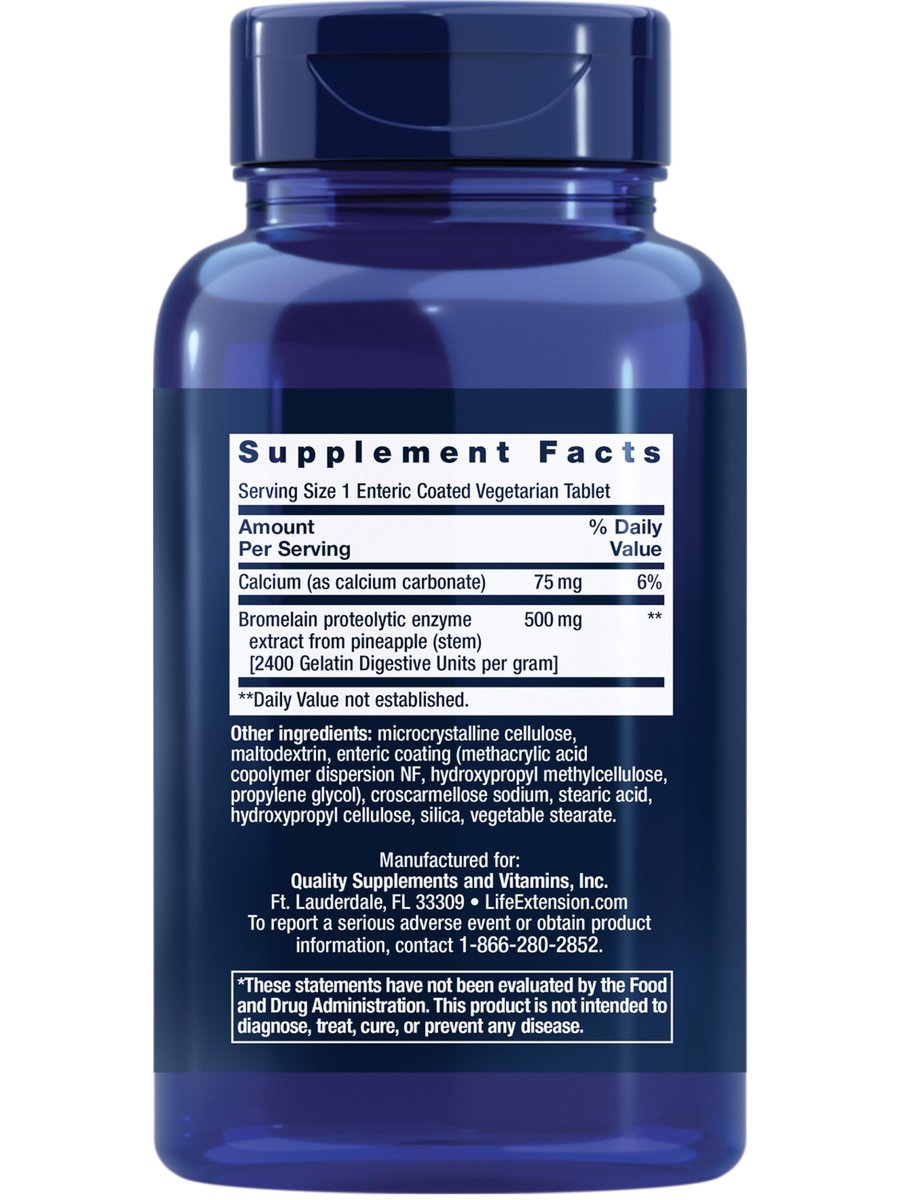 Life Extension Speziell beschichtetes Bromelain – Ananas-Extrakt für Gelenkkomfort, 500 mg, 60 magensaftresistente Tabletten, vegetarisch, glutenfrei, nicht-GVO