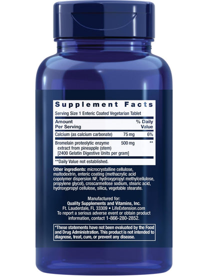 Life Extension Speziell beschichtetes Bromelain – Ananas-Extrakt für Gelenkkomfort, 500 mg, 60 magensaftresistente Tabletten, vegetarisch, glutenfrei, nicht-GVO