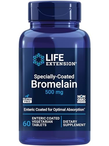 Life Extension Speziell beschichtetes Bromelain – Ananas-Extrakt für Gelenkkomfort, 500 mg, 60 magensaftresistente Tabletten, vegetarisch, glutenfrei, nicht-GVO